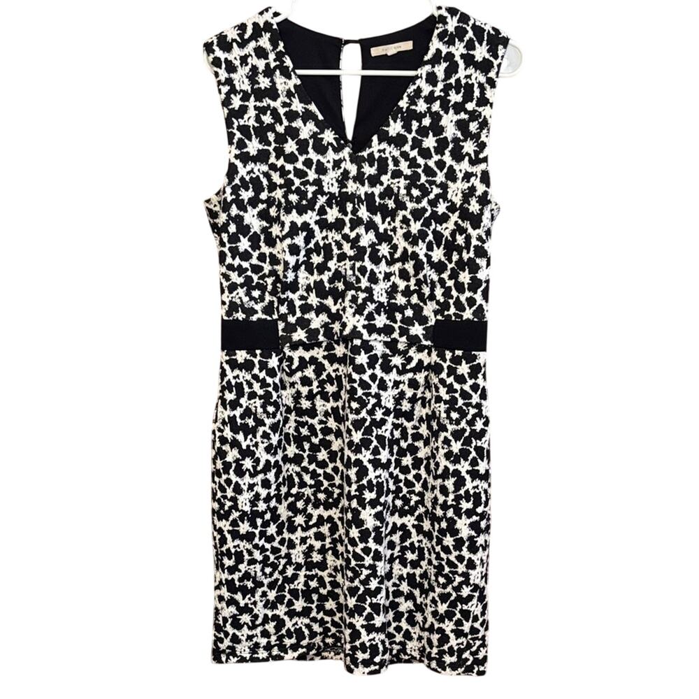 41 Hawthorn Sleeveless Dress M Black White Print Waist Detail Work
